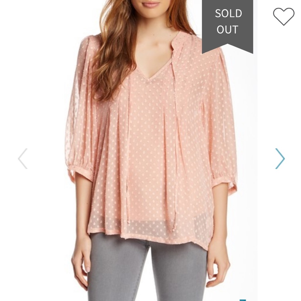 DR2 blush tie dotted blouse